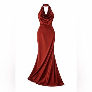 Laena Satin Draped Dress - Rust
